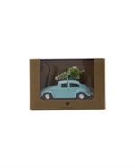 House Doctor XMAS CAR mini light blue 8,5 cm med juletræ på taget i æske - Fransenhome